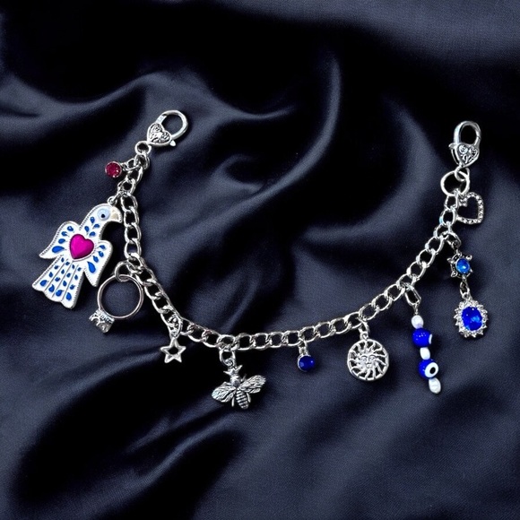 Bag chain Bag charm Silver toned New and Vintage charms Unique One of a kind 11” - Picture 3 of 16